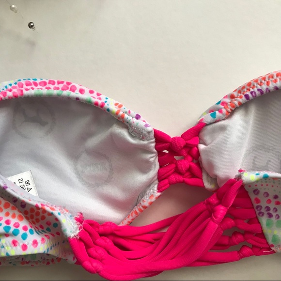 PINK colorful strapless Padded swim top - Picture 4 of 5